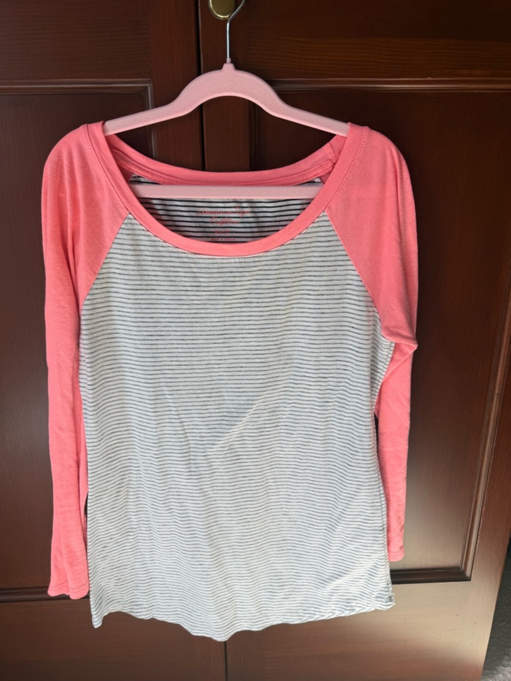 American Eagle Outfitters Pink Raglan Long-Sleeve Striped Top
